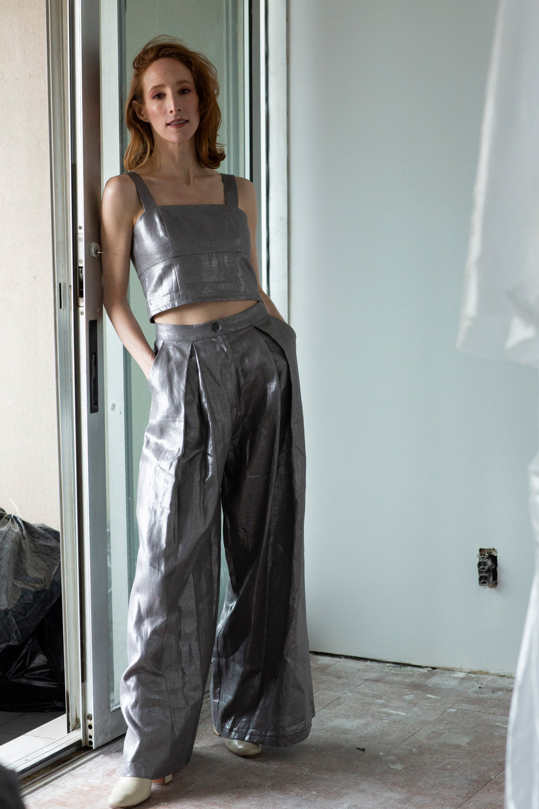 LINEN PANTS - Silver