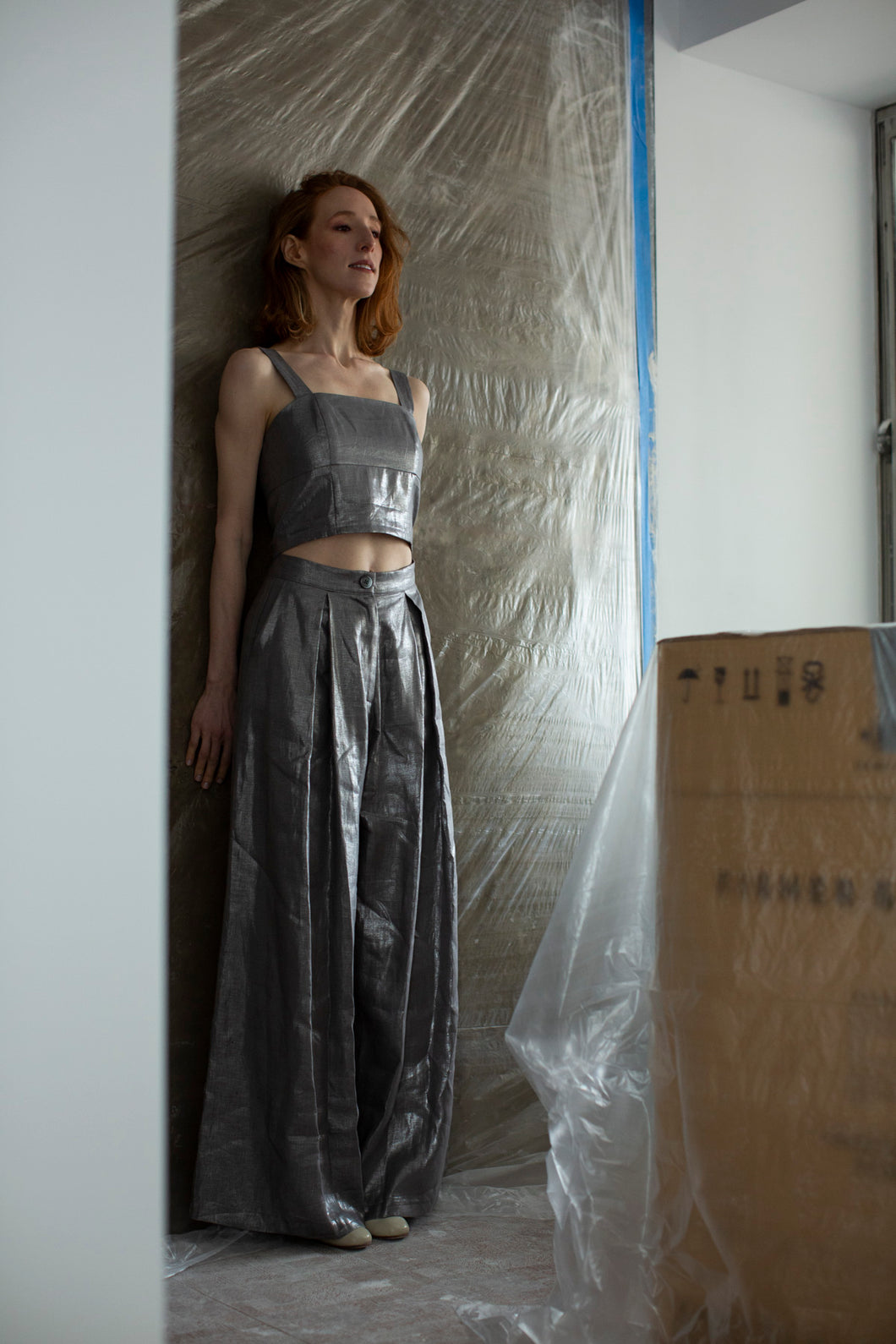 LINEN PANTS SET - Silver
