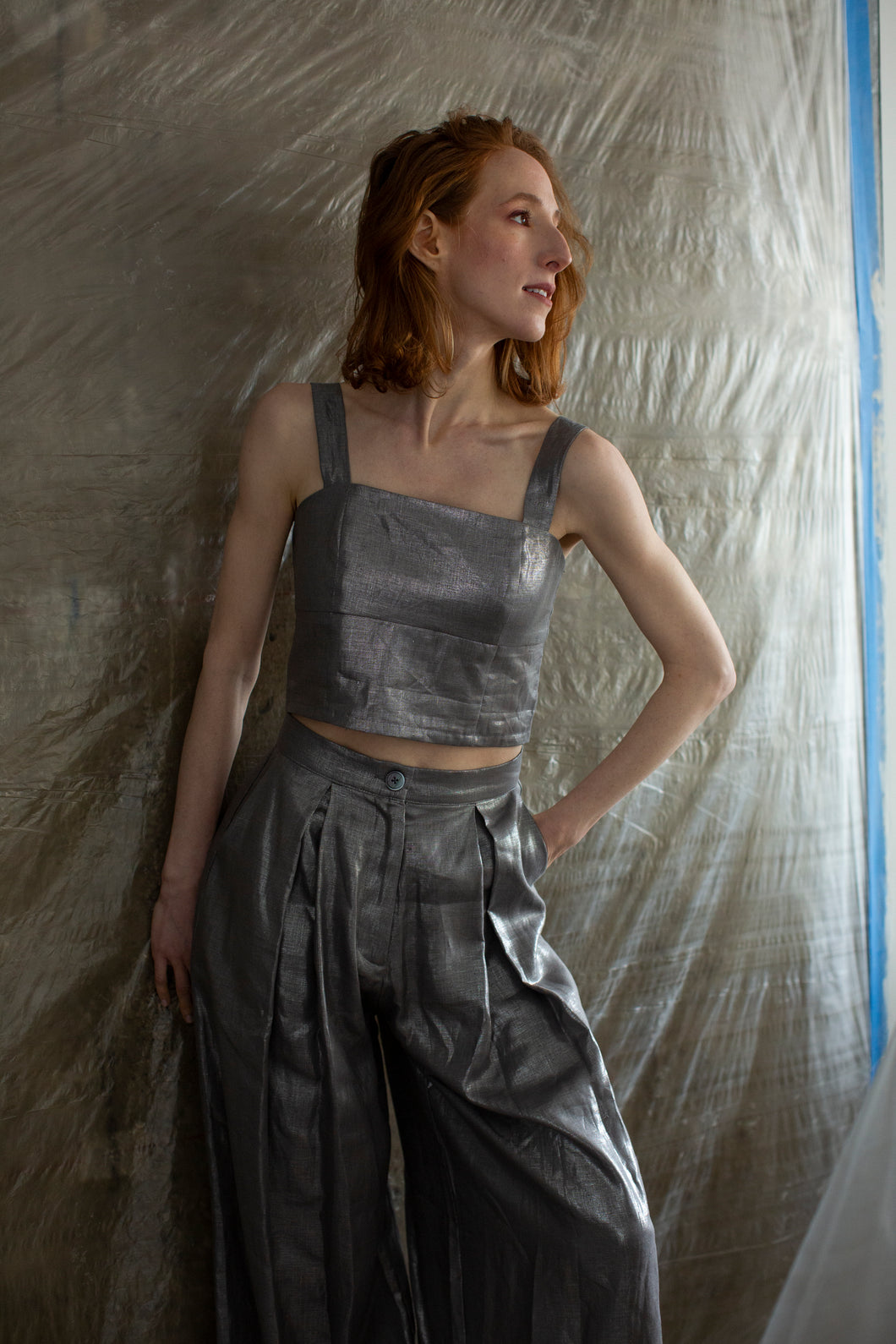 LINEN TOP - Silver